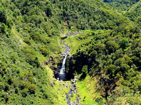 Waterfall In Waimea Canyon From The Air Island Of Kauai Hawaii