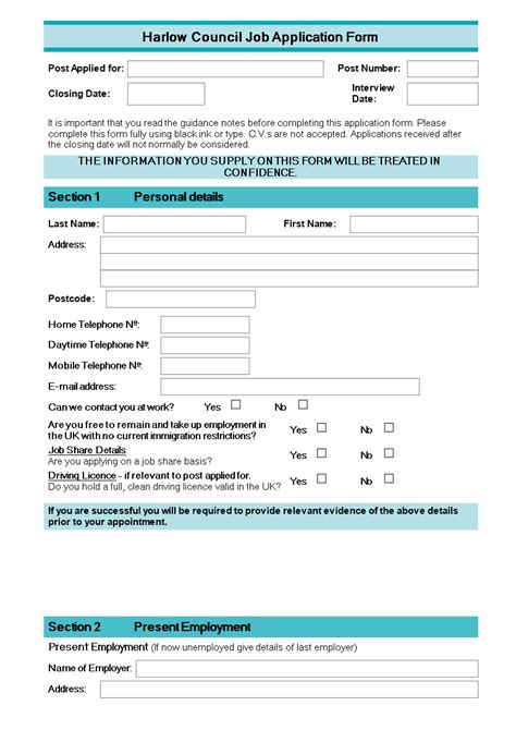 Council Job Application Form Templates At
