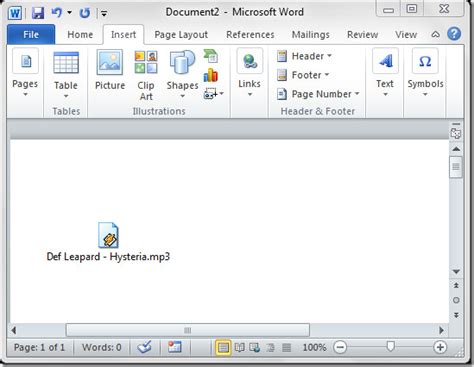 Click file /save as, choose a folder and name your new file, click save. Insert Audio File In Microsoft Word 2010