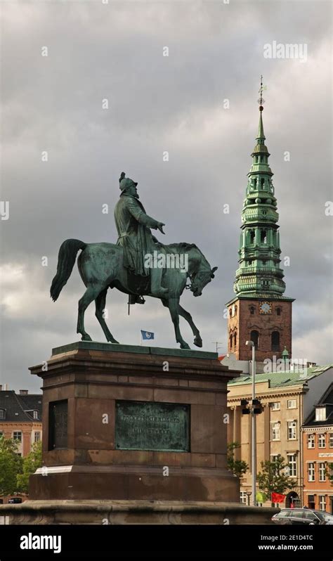 Equestrian Statue Of King Frederik Vii And Saint Nicholas Church In