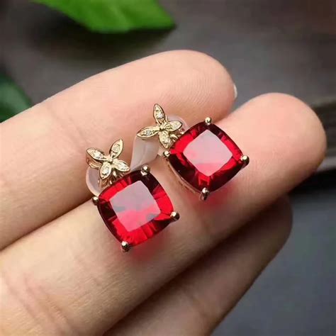 Natural Red Garnet Stud Earrings 925 Silver Natural Gemstone Earrings