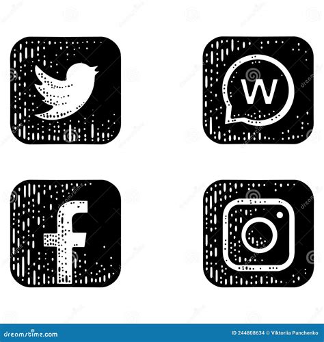 Sketch Logo Set Facebook Instagram Twitter Watsapp Line Art Sketch