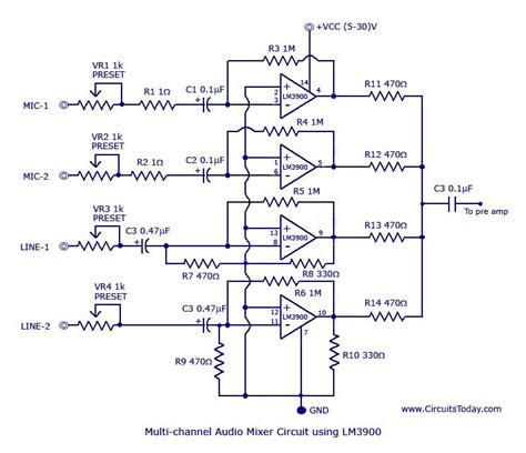 Lm3900 Audio Mixer Circuit Amplifier Circuit Schematic Projects