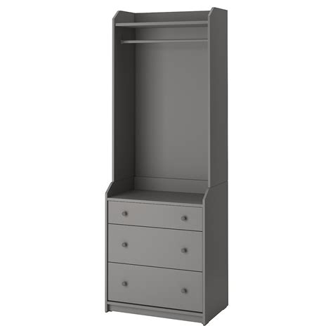 The ikea tyssedal wardrobe comes equipped with a drawer, shelf, and clothes rail, for flexible and roomy organization. HAUGA Open wardrobe with 3 drawers, grey, 70x199 cm - IKEA