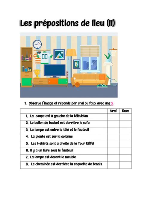 Actividad online de Les prépositions de lieu para a1.1/a1