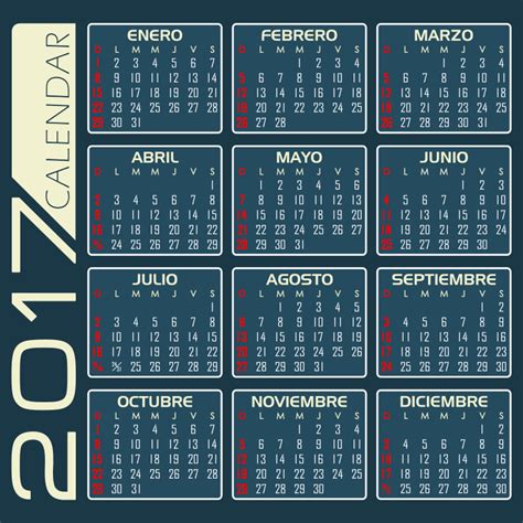 Spanish Calendar 2017 Calendario Espanol 2017 Stock Vector