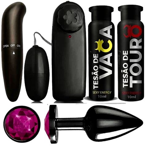 kit sex shop preto vibrador feminino ponto g massageador bullet plug anal com joia tesão