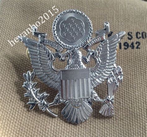 Wwii Us Army Officer Cap Eagle Metal Badge Insignia Hat Color Silver Ebay