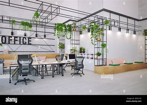 Contemporary Office Interior 3d Rendering Design Concept Stock Photo