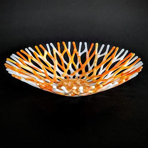 Handcrafted Glass Art Coral Bowl In Orange And White Surf Decor The Glass Rainbow