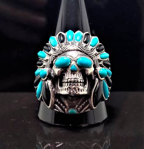 Tribal Chief Skull Sterling Silver Ring American Indian Warrior
