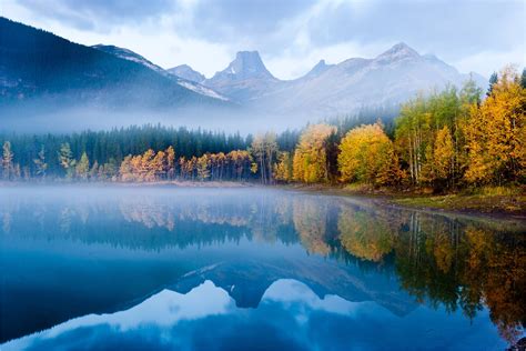 Mountain Lake Autumn Forest Top Quiet Reflection Nature Wallpaper
