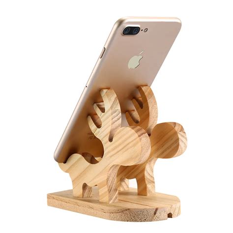 Genuine Wood Cute Deer Styling Holder For Phone Universal Mobile Phone