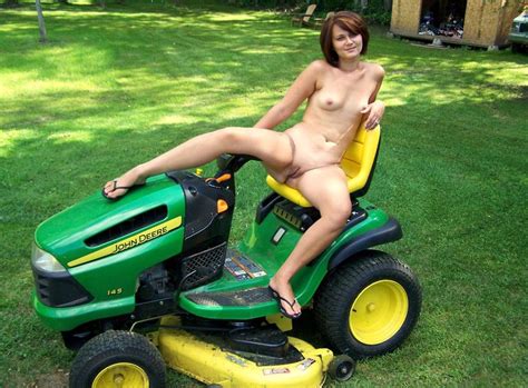 Posing Naked On The Riding Mower Porn Photo