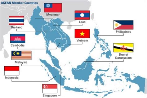 Begitu juga dengan gambar bendera negara asean, dibaliknya terdapat keterangan mengenai corak dan warnanya. Peta Asean Lengkap Dengan Negara dan Letak Geografisnya