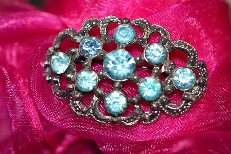 Vintage Brooch Costume Jewellery With Blue Stones From The 1950s By