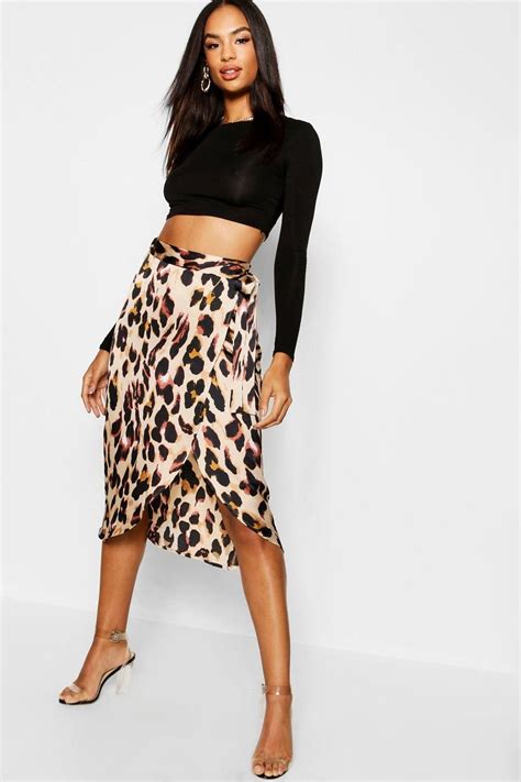 Tall Satin Leopard Print Wrap Skirt Clothing For Tall Women Wrap