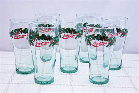 Vintage Coca Cola Christmas Glasses By Libbey Glass Set Of 7 Holiday Coke Glasses Made In The