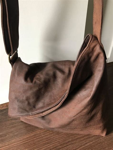 Genuine Soft Leather Cross Body Bag Folding Flap Over The Top Soft