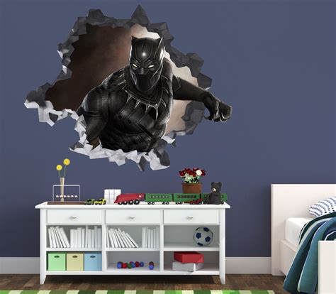 Black Panther Smashed Wall Decal 3d Sticker Decor Vinyl Smash Marvel