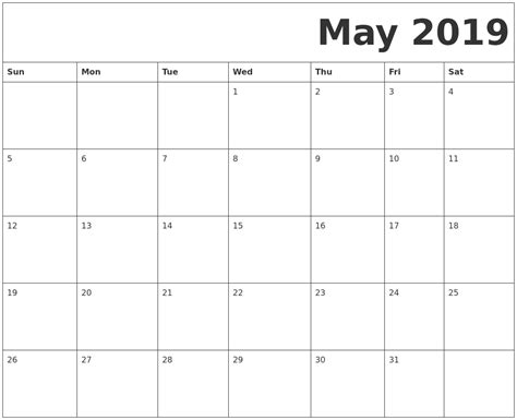 Free Printable May 2019 Calendar Template Free Calendar Template