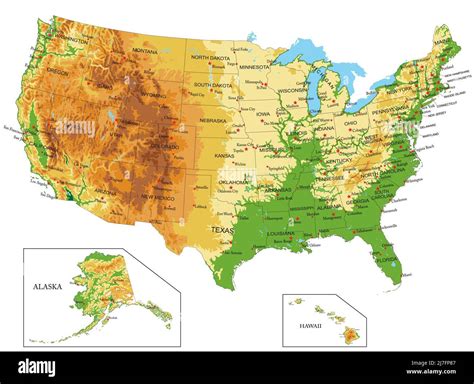 Sehr Detaillierte Physische Karte Der Vereinigten Staaten Von Amerika