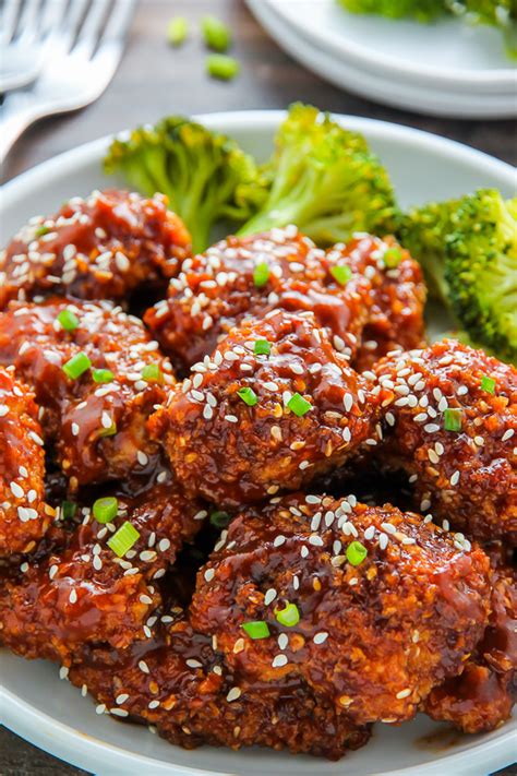 Spray the pieces of chicken with some canola oil spray and bake at 375 degrees for 25 minutes. Oven Baked Sesame Chicken - Baker by Nature