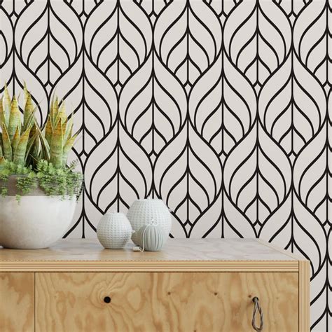 Black And White Geometric Leaf Removable Wallpaper G148 27 Etsy In