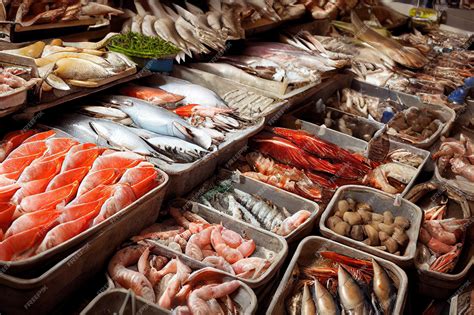 Premium Photo Seafood Delicacies Laid Out In Bowls On Counter At Fish