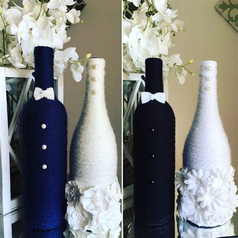 Bride And Groom Wine Bottles Wedding Centerpiece Newlyweds Etsy Wedding Centerpieces Diy