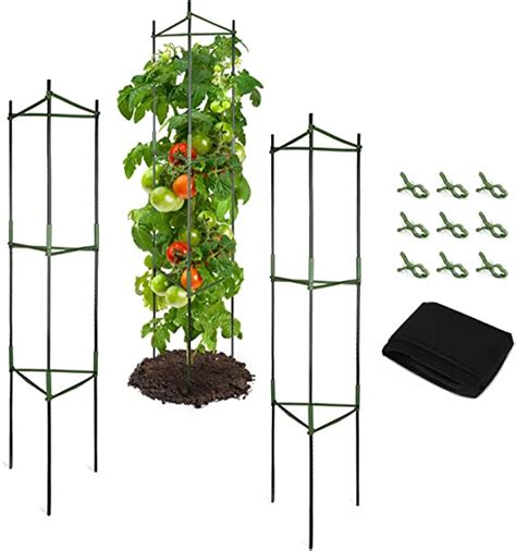 Growneer 3 Packs Tomato Cage Plant Cages With 9 Pcs Clips