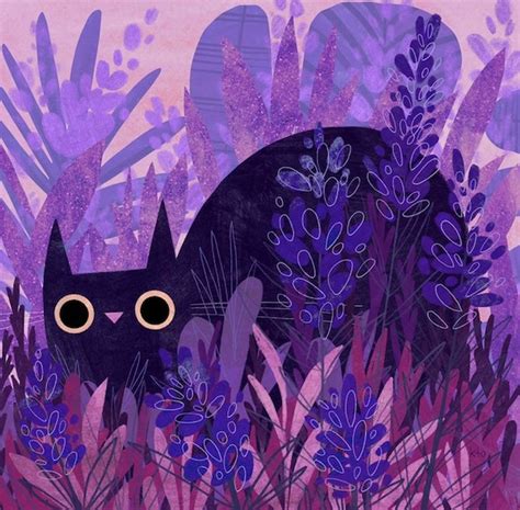 Purple Lavender Cat Art Print Illustration Cat Lover T Etsy