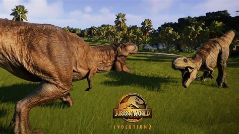 T Rex Vs Giganotosaurus Battle Jurassic World Evolution 2 YouTube