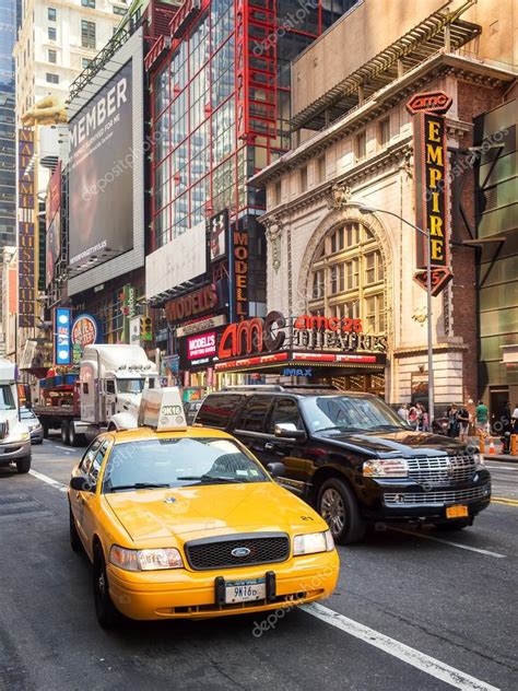 New York Yellow Cab In Downtown Manhattan Stock Editorial Photo