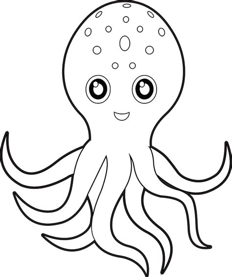 Animals Black And White Outline Clipart Cute Cartoon Style Octopus