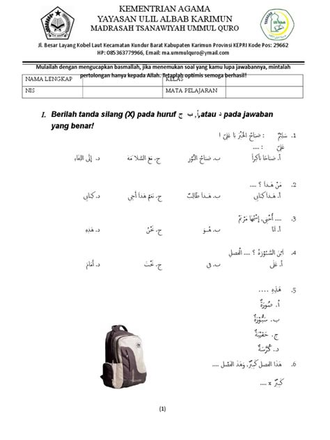 Contoh soal pilihan ganda uas bahasa arab kelas 7 smp mts semester 1. Soal Bahasa Arab Mts Kelas 9 Ummul Quro