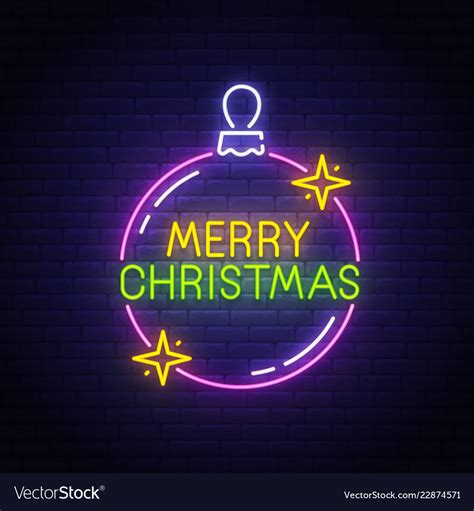Merry Christmas Neon Sign Bright Signboard Vector Image
