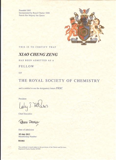 Prof Xiaocheng Zeng Elected Fellow Of The Royal Society Of Chemistry