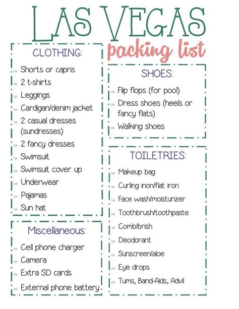 How To Pack For Las Vegas A Free Printable Checklist Vegas Trip