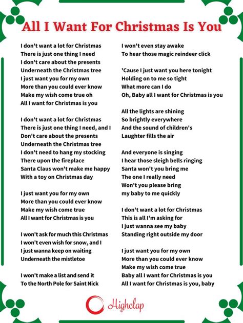 All I Want For Christmas Is You Lyrics Merry Christmas Mariah Carey