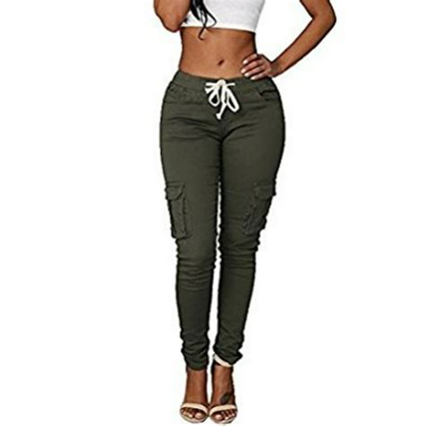 Justvh Justvh Womens Casual Stretch Drawstring Skinny Cargo Jogger Pants High Waist Tie Butt