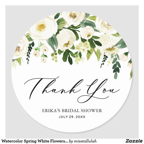 Watercolor Spring White Flowers Garland Thank You Classic Round Sticker