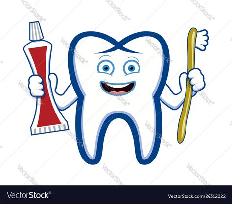 Happy Smiling Tooth Holding Toothbrush And Vector Image