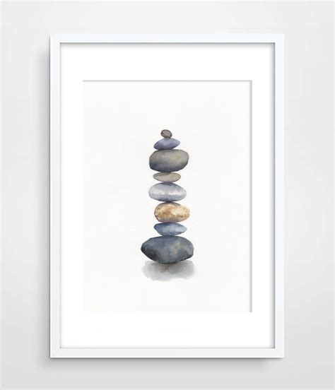 Stacked Rocks Watercolor Painting Print Zen Pebbles Art Print Yoga