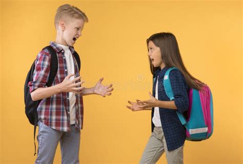 Two Angry Kids Arguing Screaming At Each Other Stock Photo Image Of
