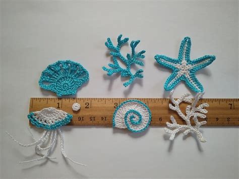 Crochet Sealife Motifs Sea Animal Ocean Applique Set 6 Pcs Etsy