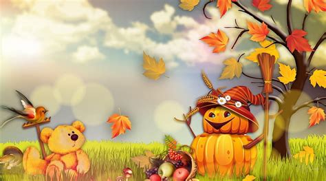 1080p Free Download Teddy And Scarecrow Fall Autumn Harvest Scarecrow Sky Firefox Pesona