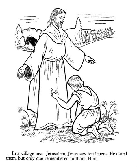 Jesus heals the 10 lepers | Sunday school coloring pages, Bible coloring pages, Bible coloring