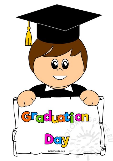 Black class of 2018 graduation clip art. Boy student smiling on graduation day - Coloring Page