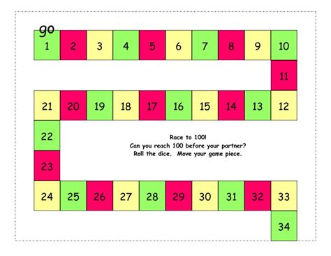 Board Game Race To 100 Printables For Kindergarten 2nd Grade